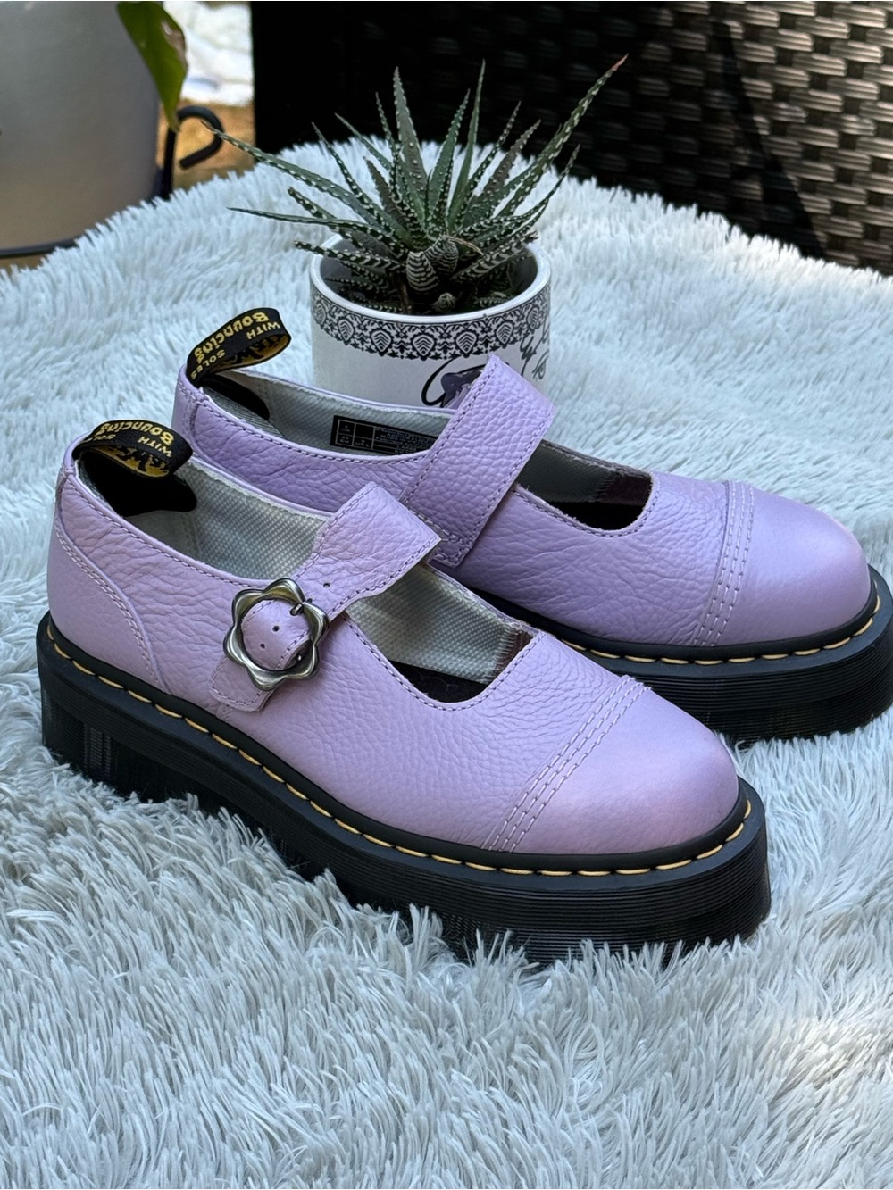 LILAC Dr. Martens Lilac Mary Jane Platform Shoes with Flower Buckle